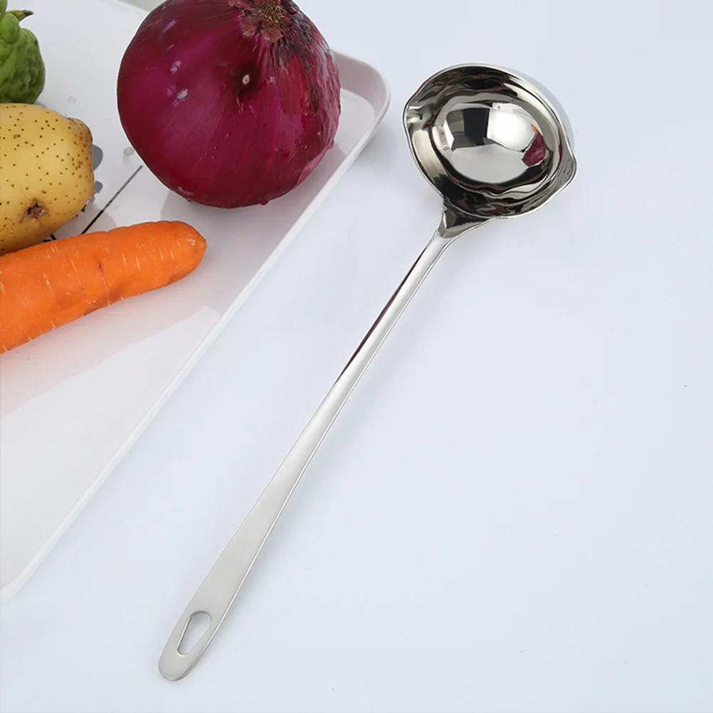 1Pc Double Mouth Soup Ladle Stainless Steel Kitchen Gadgets Pouring Spout Metal Spoon Home Restaurant Dinnerware Sets Long