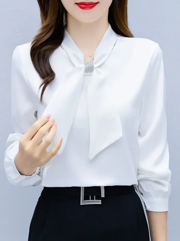2023 Long Sleeve Blouse Women Bow Collar Chiffon Blouse Shirt Tops Women Blouses Shirts Blusa Camisas