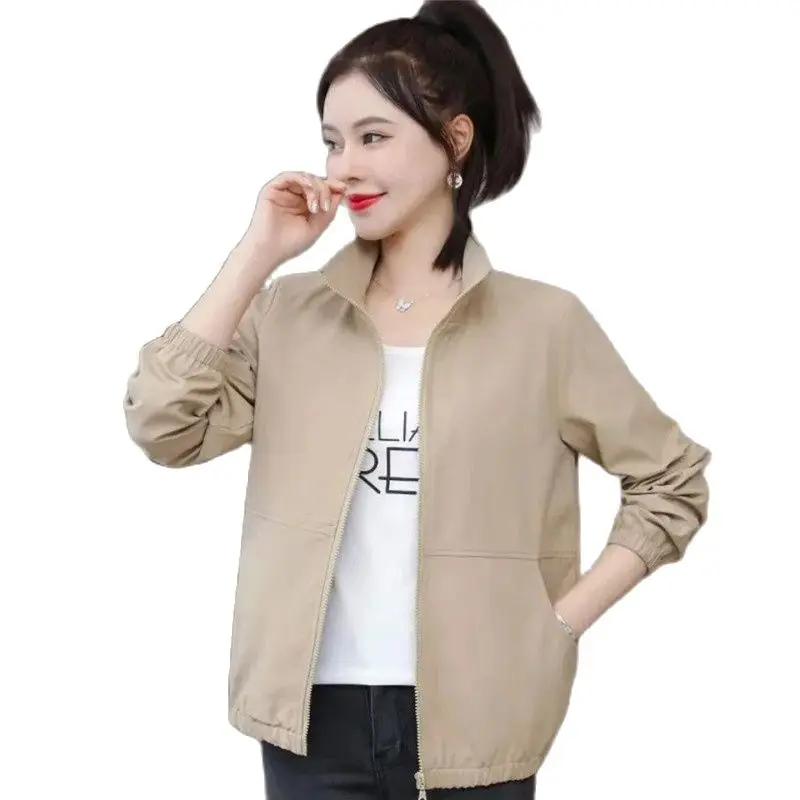 

Spring Autumn Short Coat Women 2023 New Fashion Loose Stand Collar Casual Tops Jacket Pure Colour Lining Outerwear Female