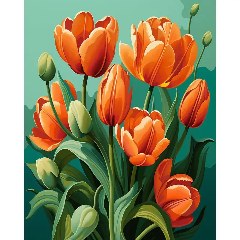 Gofission - Kit Pittura Con Numeri Tulipano Rosa, Tela 40x50 Cm, Colori Acrilici E Pennelli Inclusi - 2