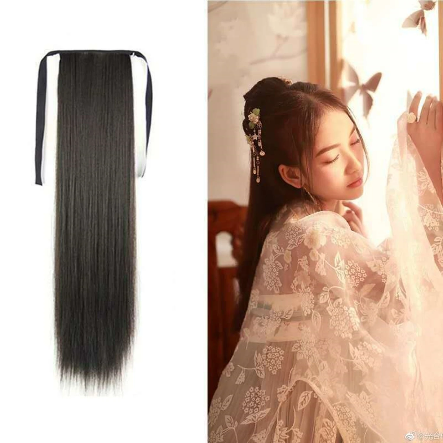 

22inches Synthetic Ponytail Hair Extension Clip in Fake Wig Hairpiece Blonde Wrap Around Pigtail Long Smooth Overhead Pony Tail