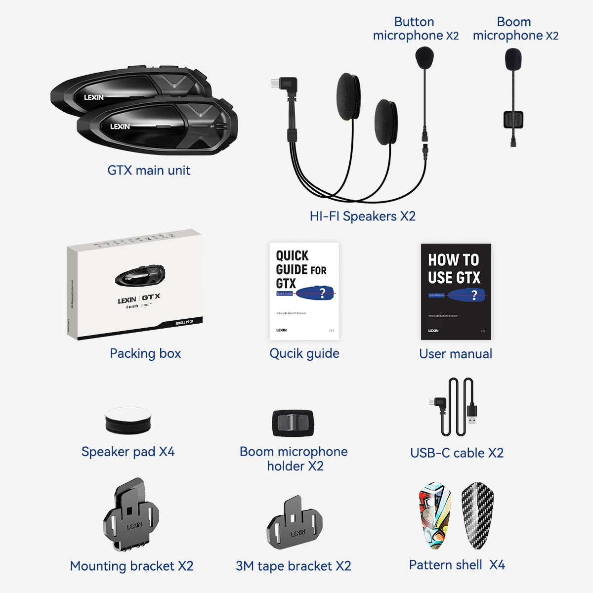 LEXIN GTX Bluetooth Intercom デュアルパック LEXIN GTX Bluetooth Intercom デュアルパック アクセサリー