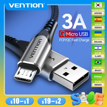 Vention-Câble Micro USB/Type-C 3A en Nylon pour Recharge Rapide et Transfert de Données, Accessoire pour Téléphone Portable, Compatible avec Samsung, Xiaomi, LG et Android