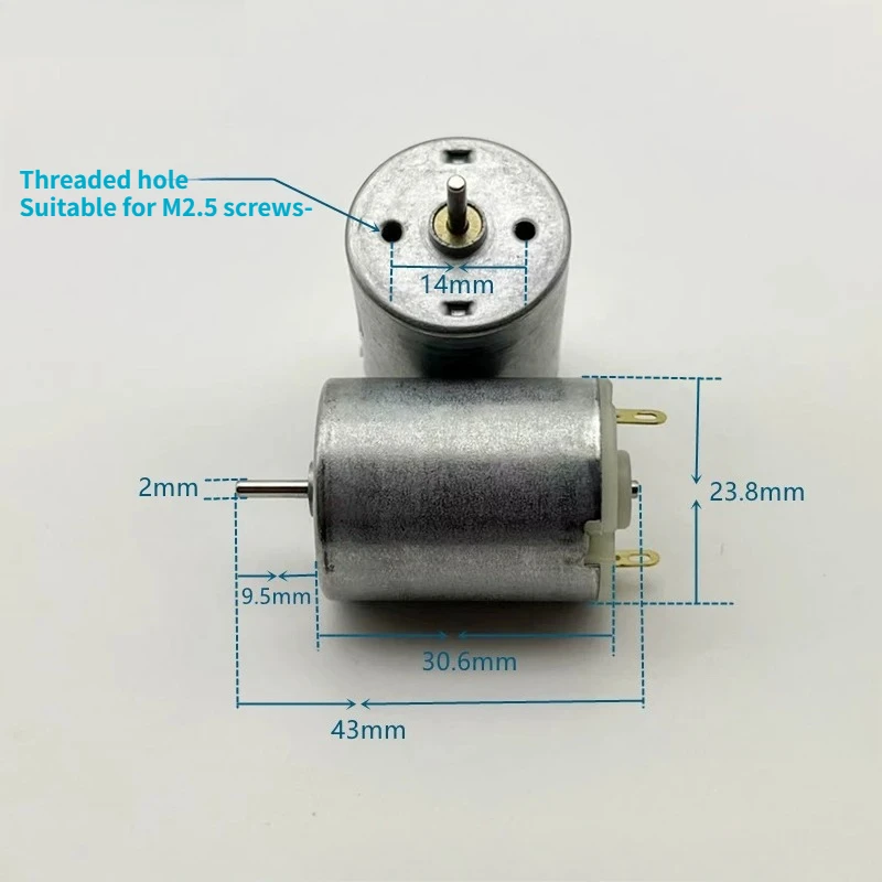 Moteur RC 280SA 3072 pas cher pour voiture jouet modèle, vu de dessus avec les bornes de connexion