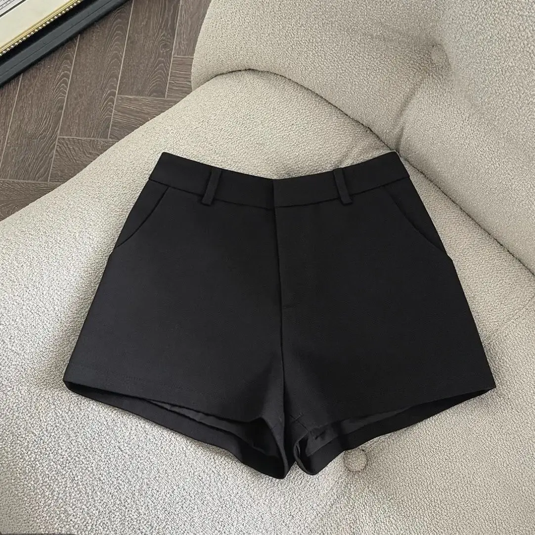 High Waist Black Suit Short Pants Women's Spring Summer Outdoor Wear Grey A- Line Wide Leg Slimming Casual Thermal Pants 2025