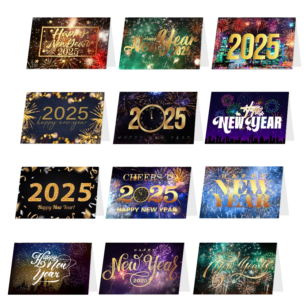 Lot De 12 Cartes De Vœux En Feuille D'or Sur Le Thème Du