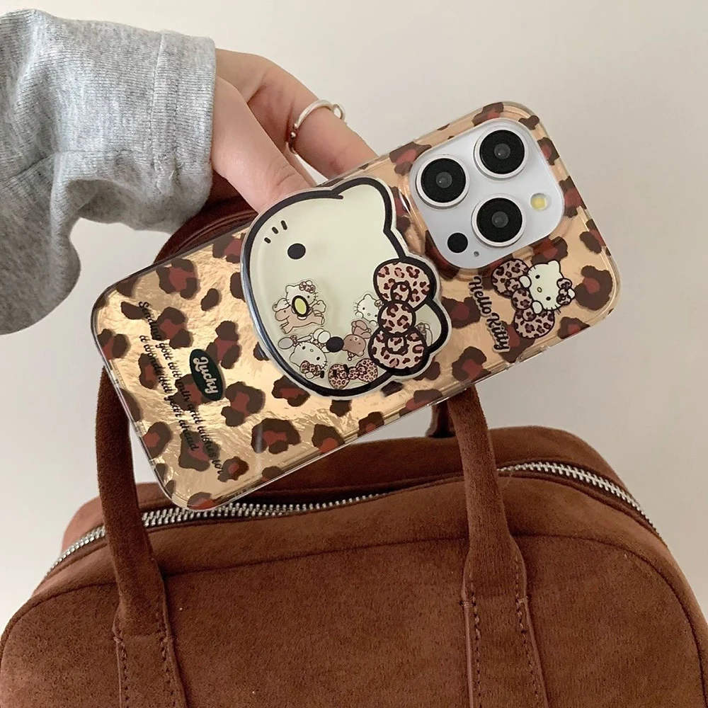 Leopard Kitty Removable Grip Phone Case with Lustre Lining