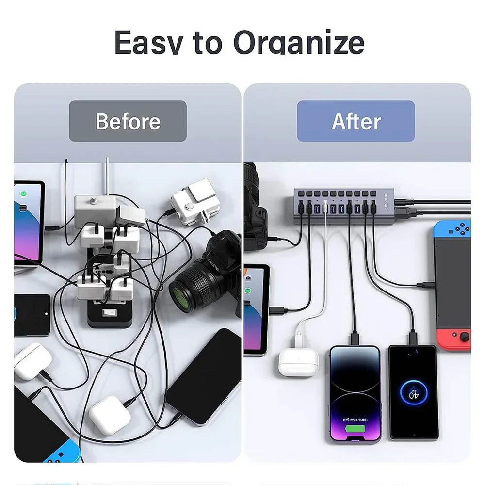 USB Hub Splitter Acasis USB 3.0 Splitter 5Gbps 7/10/13 Ports Docking Station Individual Switch For Keyboard Mouse Printer USB Expand For Macbook