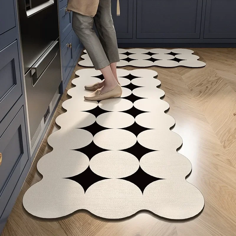 Kitchen Floor Mat Anti-slip Oil-proof Wipeable Washable Carpet PVC Diatom Mud Absorbent Foot Mats Special-shaped Grid Long Rug 3