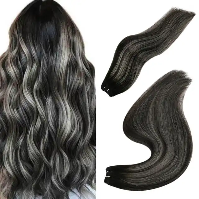 Full Shine Human Hair Weft Extensions Hair Bundles Ombre Blonde Color 100g Sew In Silky Straight Remy Skin Double Weft For Salon 1b silver 1b