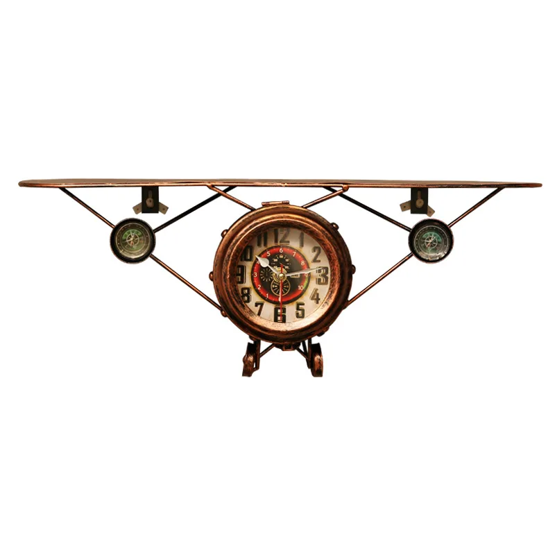 American Retro Plane Model Wall Clock, Industrial Bar Decor Item, Creative Aged Storage Shelf, Aviation Catalog