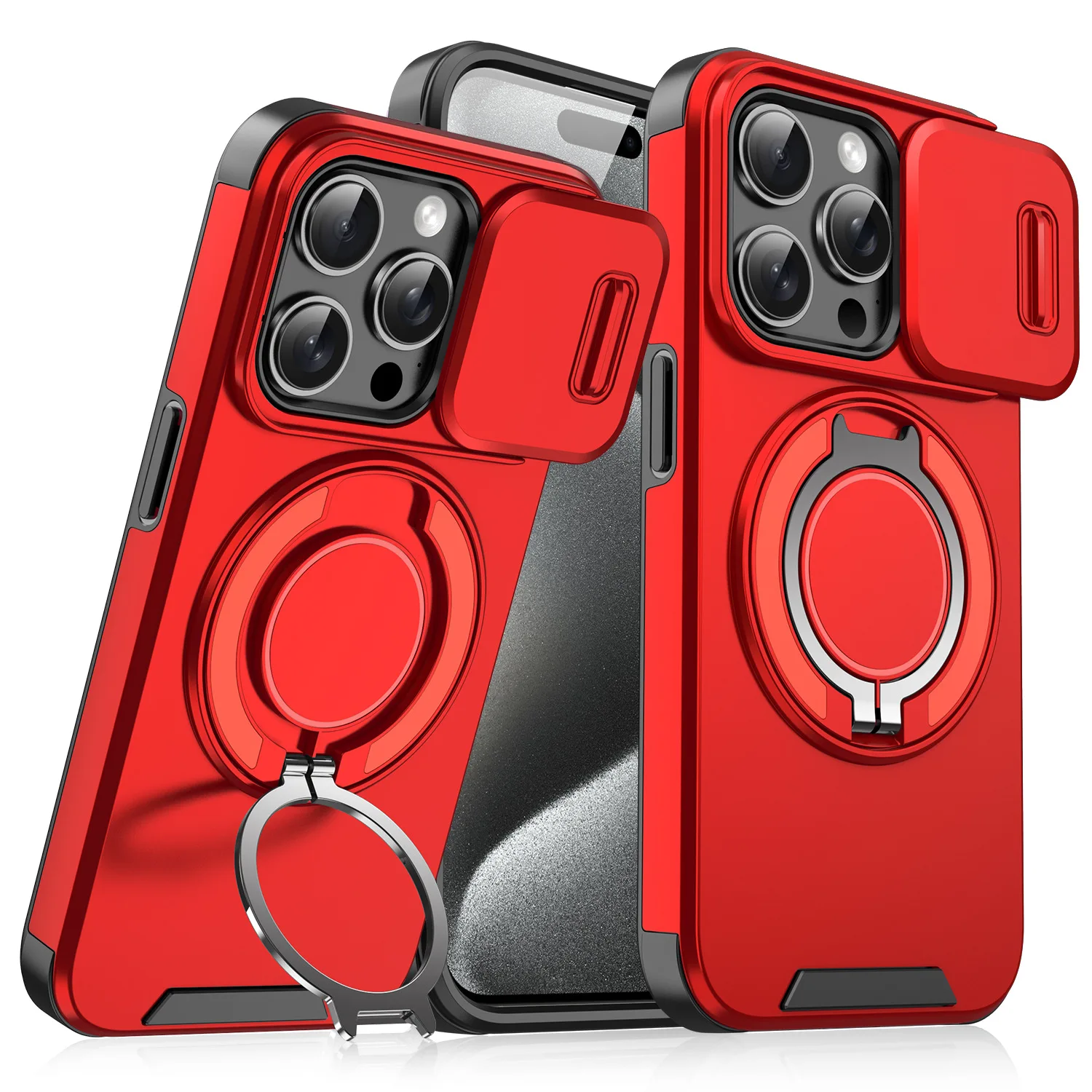 Premium Magnetic Stand Phone Case with Slide Camera Window and Shockproof Protective Shell