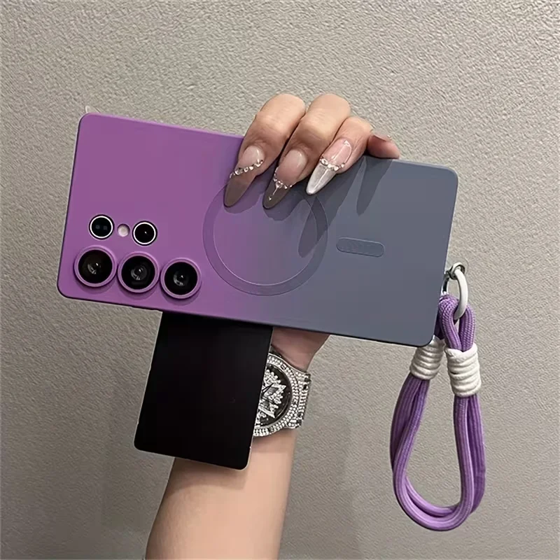 Gradient Wireless Charging Phone Case with Lens Film & Hanging Rope