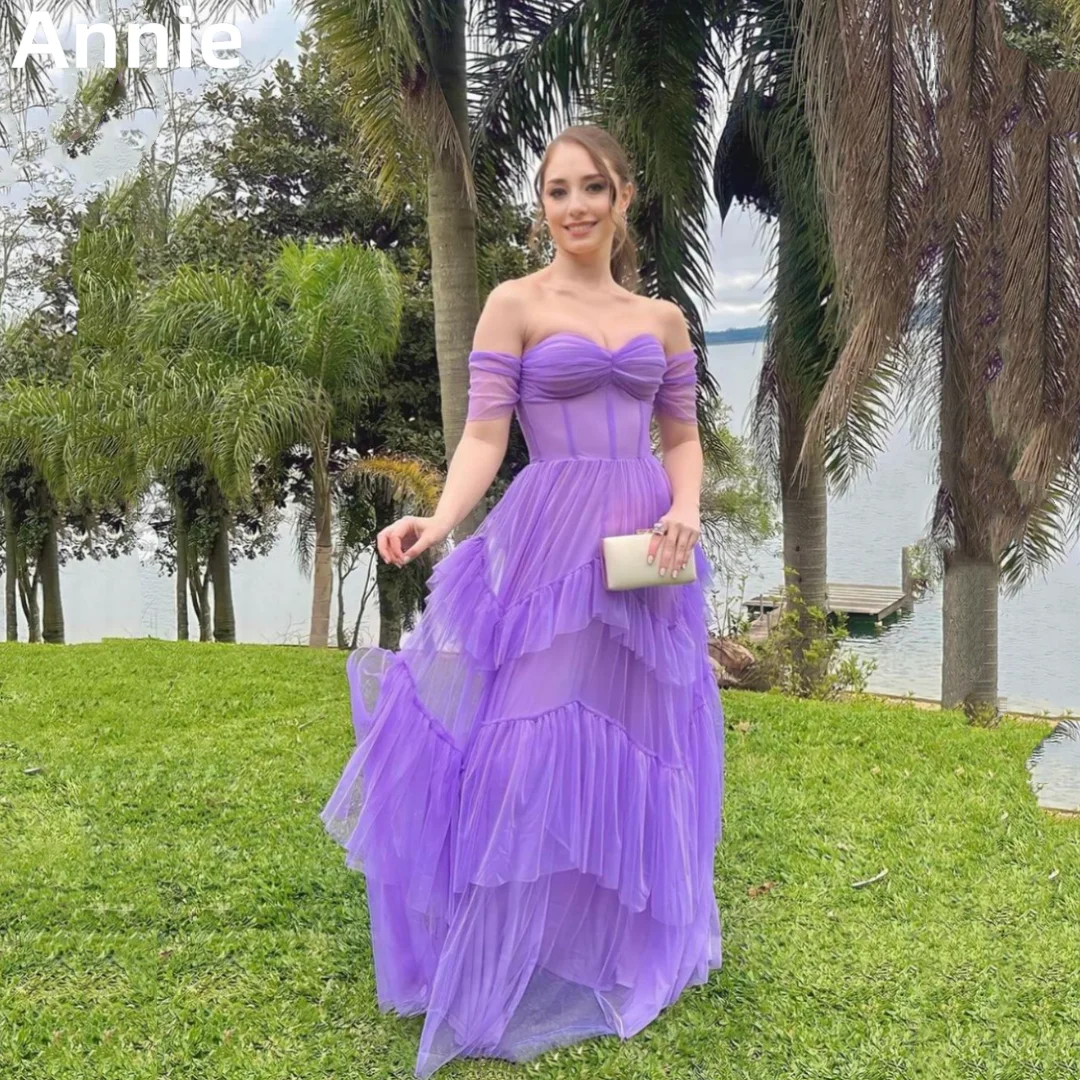 

Annie Elegant Lady Prom Dress Purple Tulle Evening Dresses A-shaped Special Occasion Wedding Party Dresses Vestidos De Noche