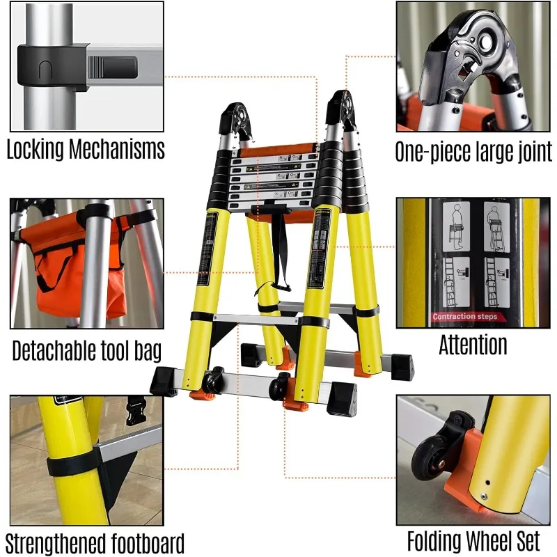 20FT Telescoping Ladder w. Stabilizer/Wheels/Cargo Hold Adjustable Folding Extension Ladders A Frame 8 + 8 Foot Stepladder