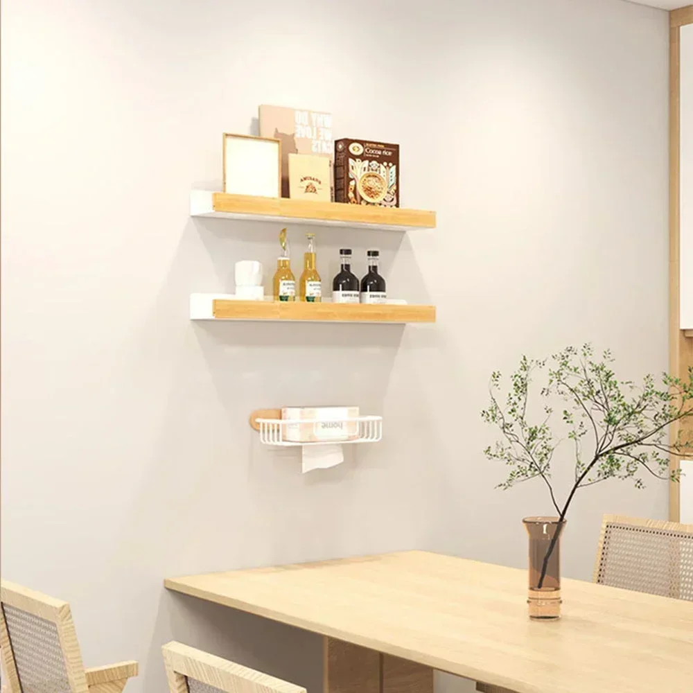 Bathroom Wood Shelf Holder Bath Shower Corner Rack Wall Mounted No Drill Shelves Organizer Kitchen Bathroom Storage Accessories 3
