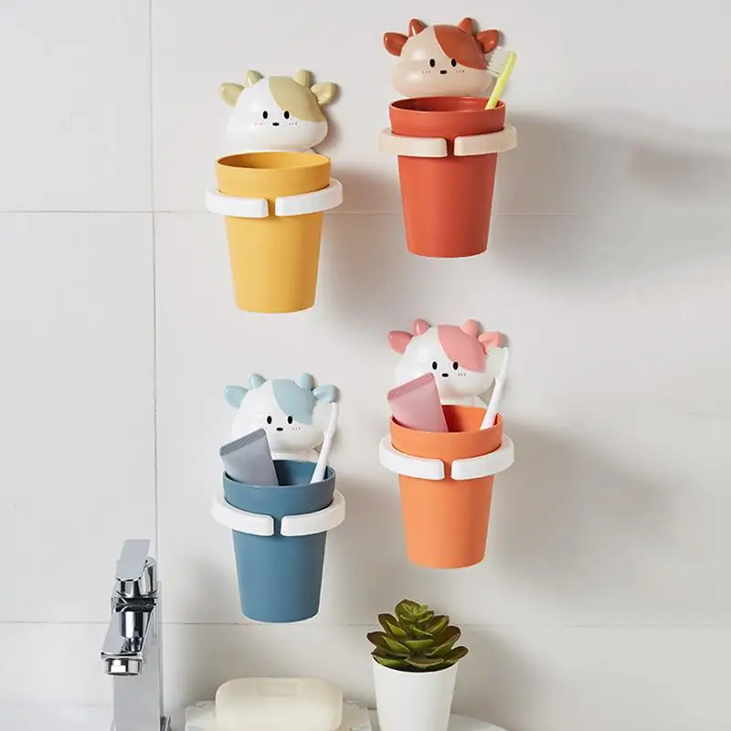 Kids Toothbrush Holder Wall Mount Cute Cartoon Toothbrush Cup With Holder toothbrush holder Lovely Child Mouthwash Cup Storage Rack Gift For Kids