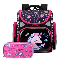 Cartoon Unicorn Girls School Bags Kids Space Backpack for girls Folding Orthopedic Primary School Backpack Rucksack