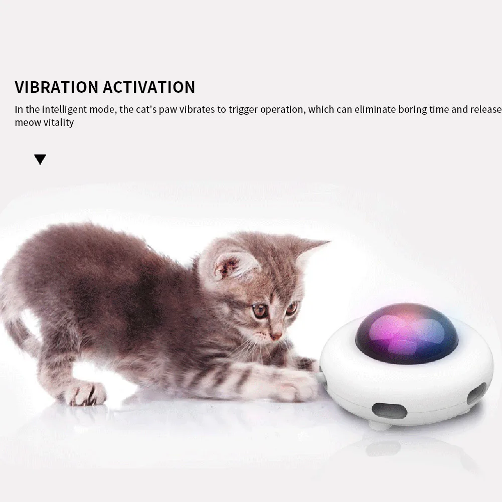 Interactive Auto Cat Toy Smart Teaser UFO Pet Turntable Catching Training toys USB Charging Cat Teaser Replaceable Feather