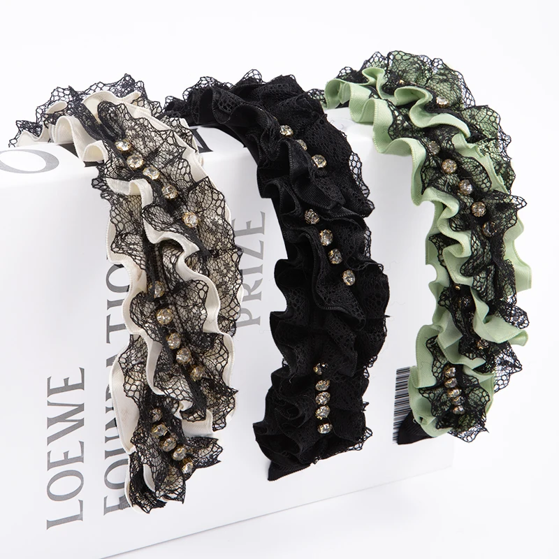 

Valentine's Day cross-border selling atmosphere texture fabric light luxury lace hair band small fragrance wood ear edge wide ed