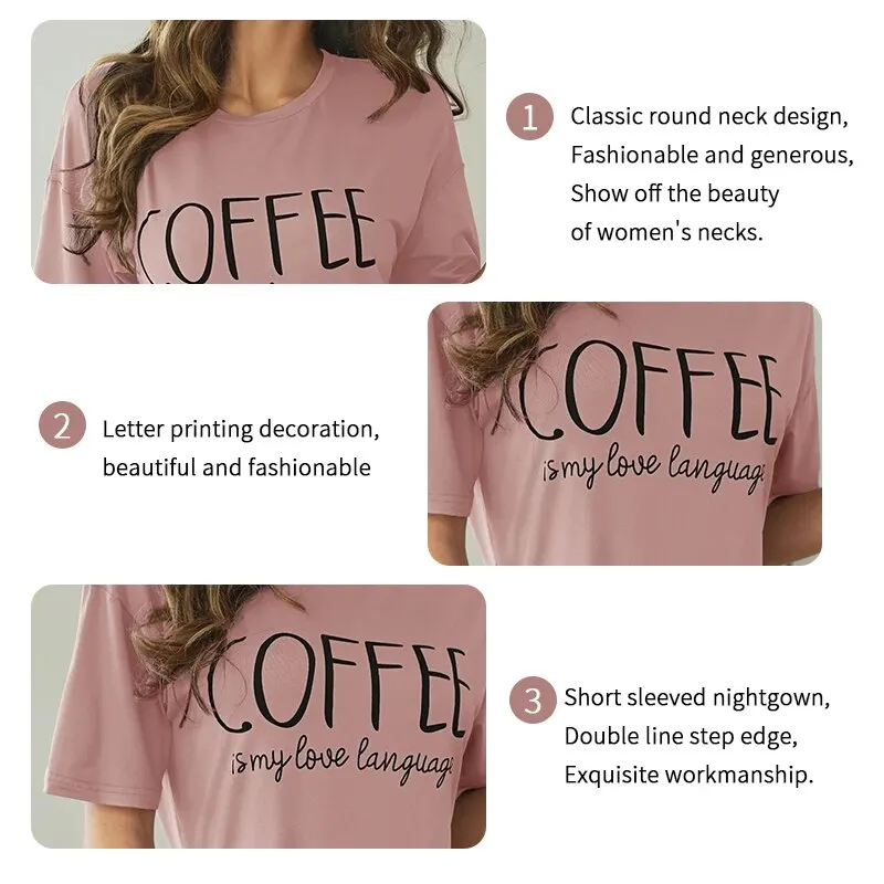 Women Nightgowns Milk Silk Nightgown Casual Short Sleeve Sleepdress Summer Loose Homewear Cartoon Print Pajamas Comfortable Nightdress