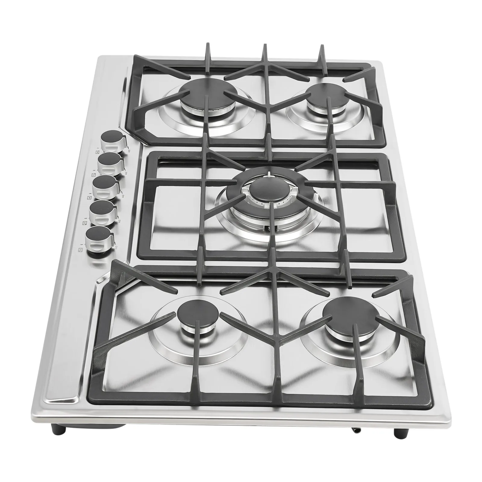 5-Burner Gas Stove Electronic Pulse Ignition Convertible Natural Gas to LPG Stainless Steel Cooktop for Home Restaurant
