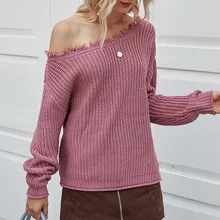 

Sexy dew shoulder knit unlined upper garment foreign trade of new fund of 2022 autumn winters is loose pullovers