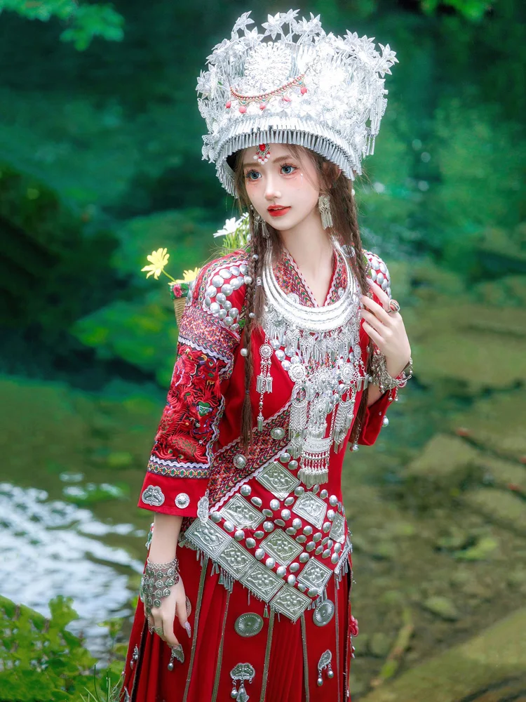 

Miao Women's Red Miao' S Wedding Clothes Tujia Ethnic Minority Clothing