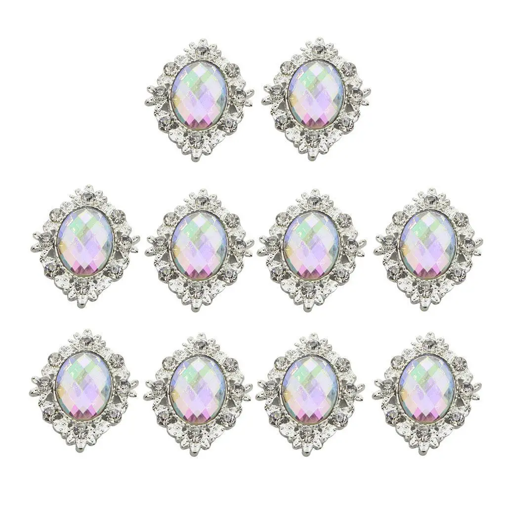 

10pcs Oval Flatback Acrylic Crystal Rhinestone Button DIY Craft Sliver AB