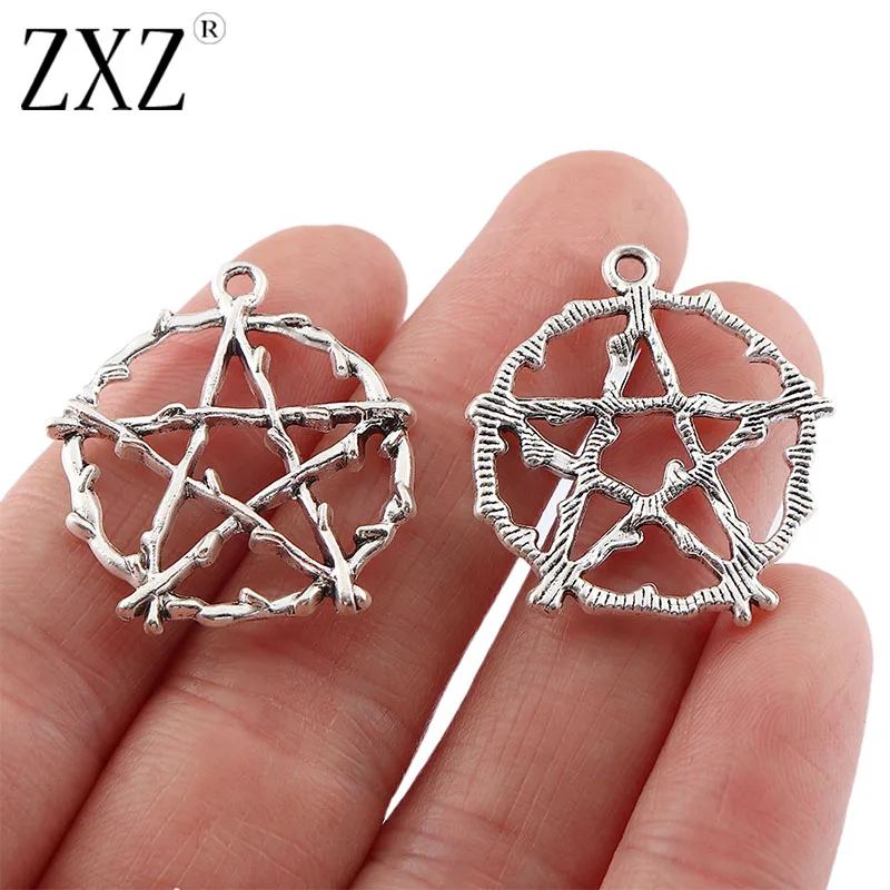 

ZXZ 20pcs Antique Silver Uneven Pentagram Star of David Hollow Round Charms Pendants for DIY Necklace Jewelry Making Findings