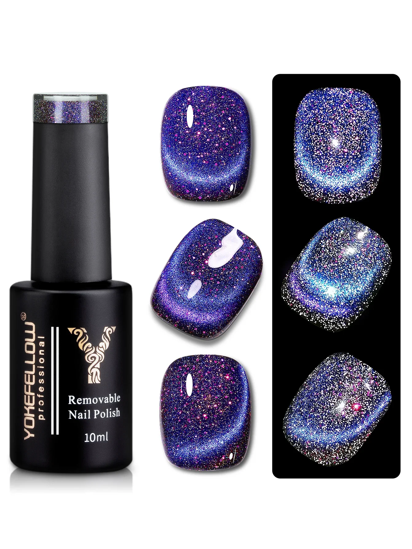 Description Picture 3 of itemYOKEFELLOW 10ML Purple Ocean Crystal 9D Wide Cat Eye Magnetic Holographic Cat Eye Gel Nail Polish Semi Permanent UV Gel Nail Art