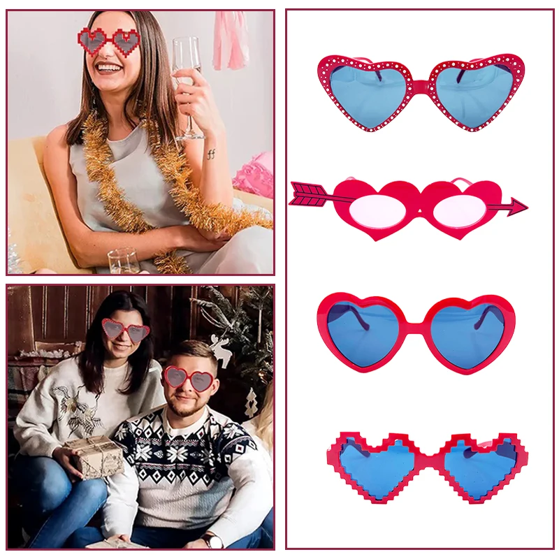 

4 Pack Valentines Heart Party Sunglasses Set, Women Party Favors Supplies Photo Props Valentines Costume Accessory