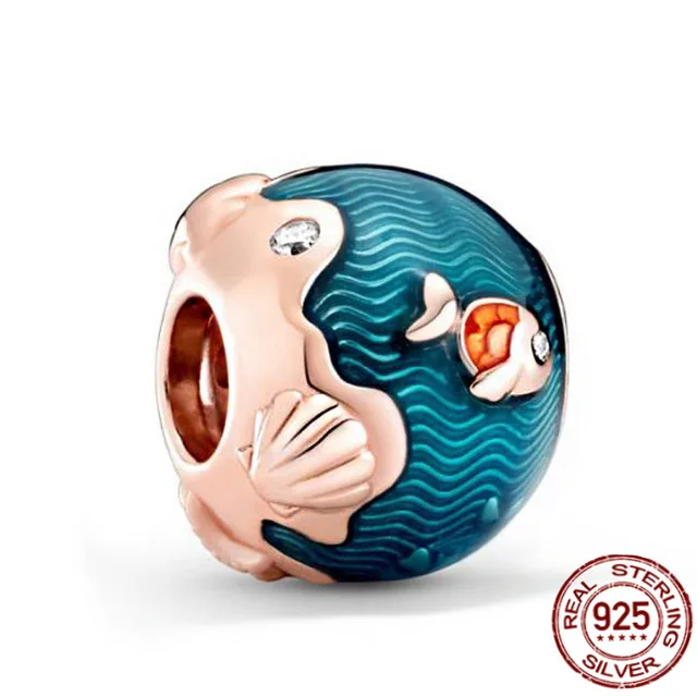 925 Sterling Silver Ocean Series Narwhal Charm Starfish Ocean Waves & Fish Beads Fit Pandora Bracelet DIY Pendant Woman Jewelry CMS1558-1