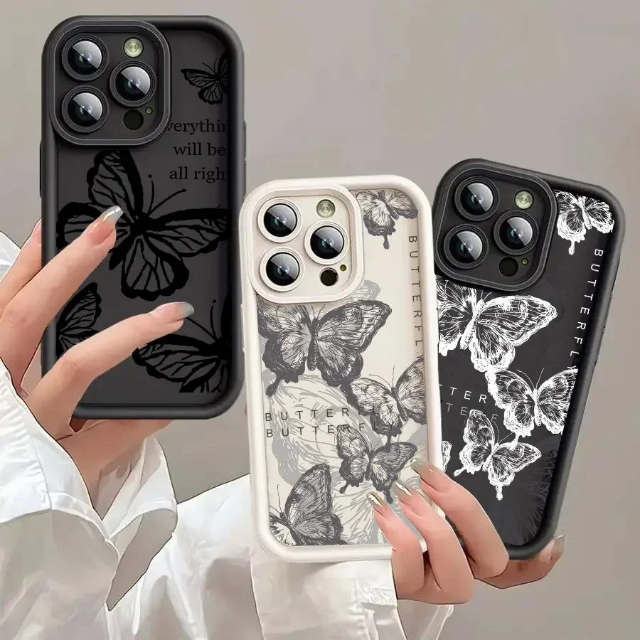 Elegant Black & White Butterfly Silicone Case Cover