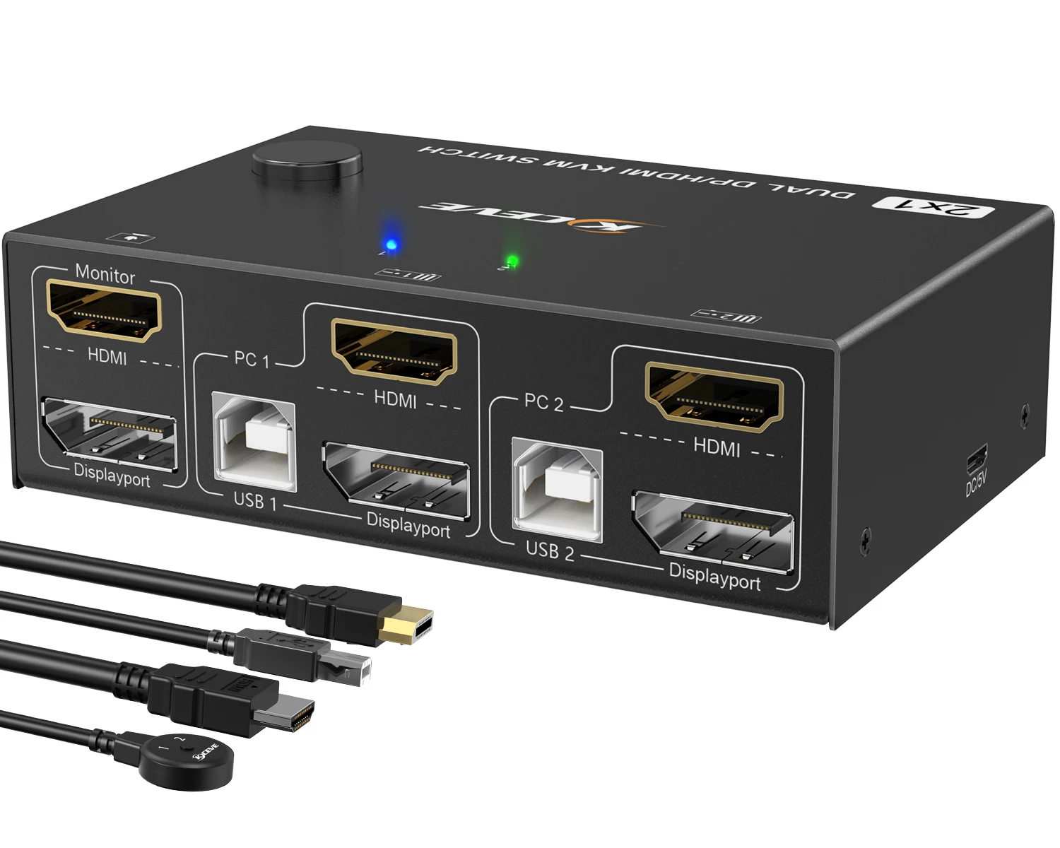 

KCEVE Dual Monitor KVM Switch HDMI and DP 2 Port 4K@60Hz HDMI DP Extended Display Switcher for 2 Computers Share 2 Monitors