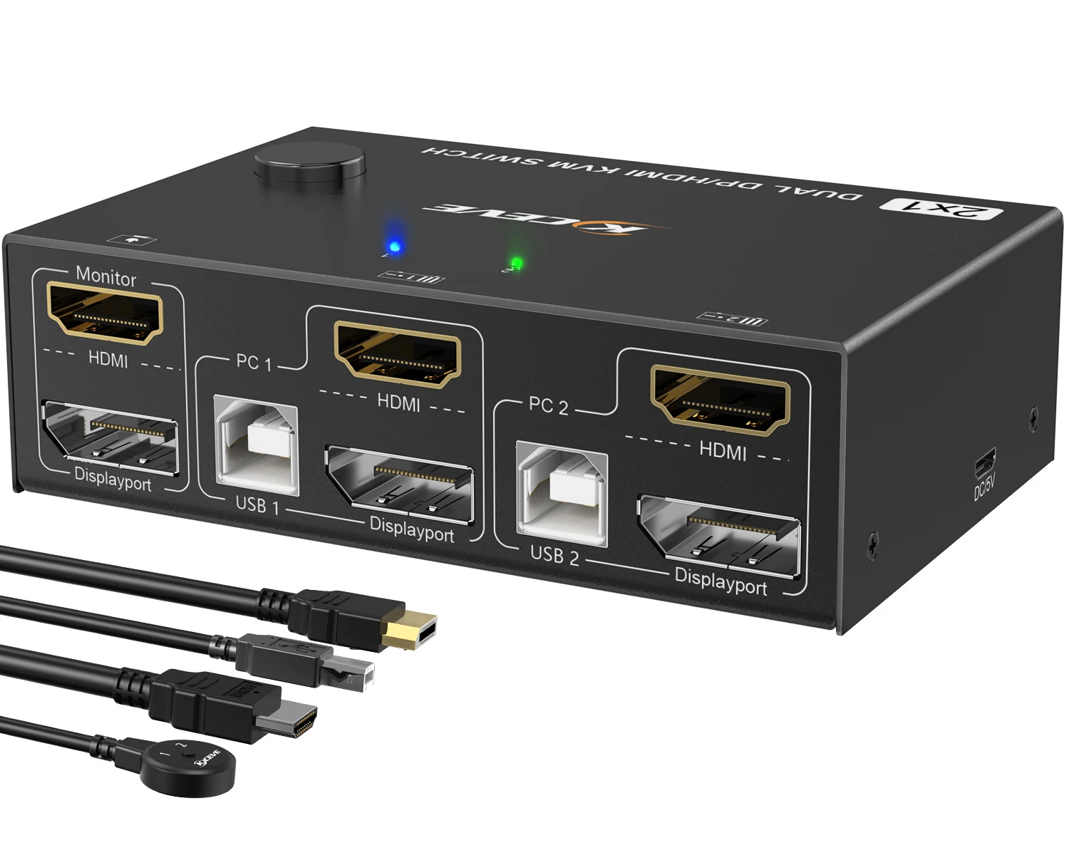 KCEVE Kvm Hdmi Switch For 2 Computers, 4K Hdmi Switcher Box 2 In 1 Out For  2 Pc Share Keyboard Mouse And Monitor Support 4K@30Hz, With Usb Hub Ports