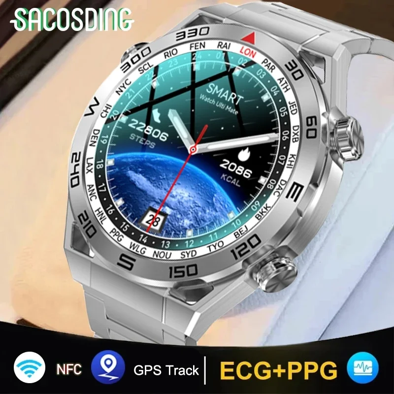 

GPS Smart Watch Men 1.5 Inch HD Large Display Hi-Fi Voice Calling NFC Watches Compass IP68 Waterproof ECG Smartwatch For Huawei