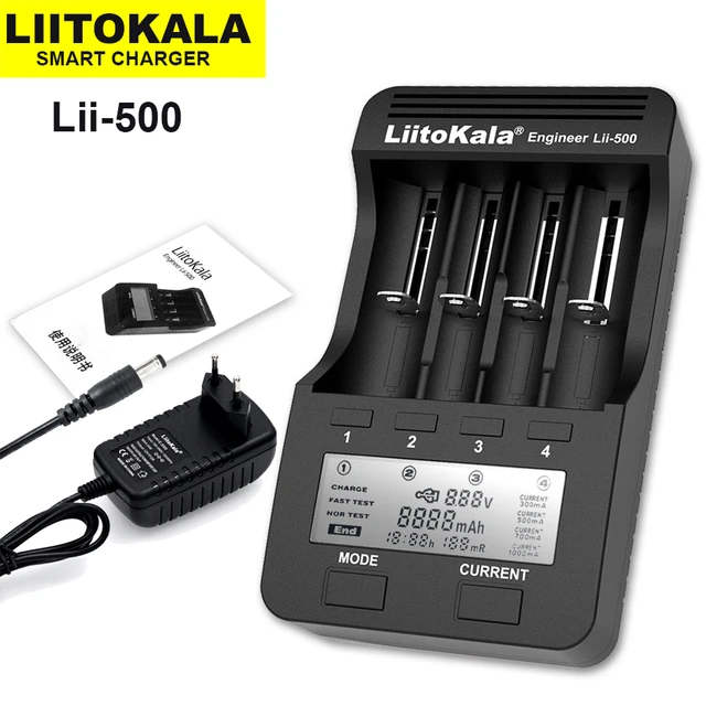 Liitokala Lii-500 Lii-402 Lii-202 Lii-100 3.7V 1.2V Multifunction 18650 26650 21700 17355 18350 14500 AA AAA  Battery Charger Lii-500 and Adapter