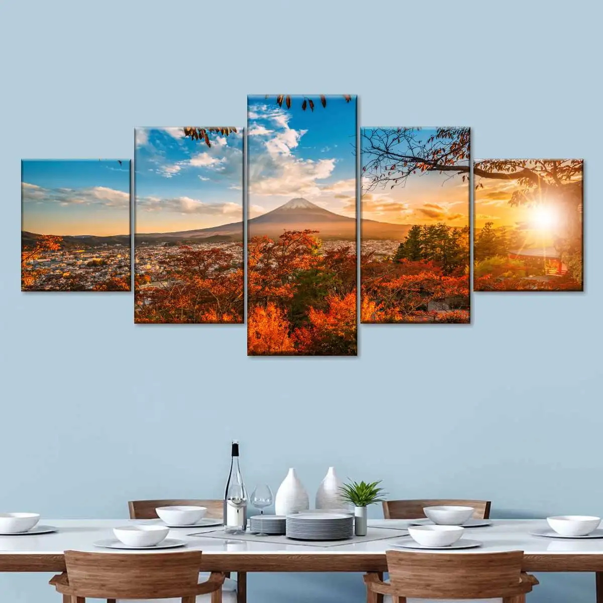 FITSEN Quadro Su Tela Monte Fuji naturale, ciliegio giapponese Quadri di paesaggi Immagine panoramica Stampa su tela Opera d'arte moderna per soggiorno 30x60 cm senza cornice