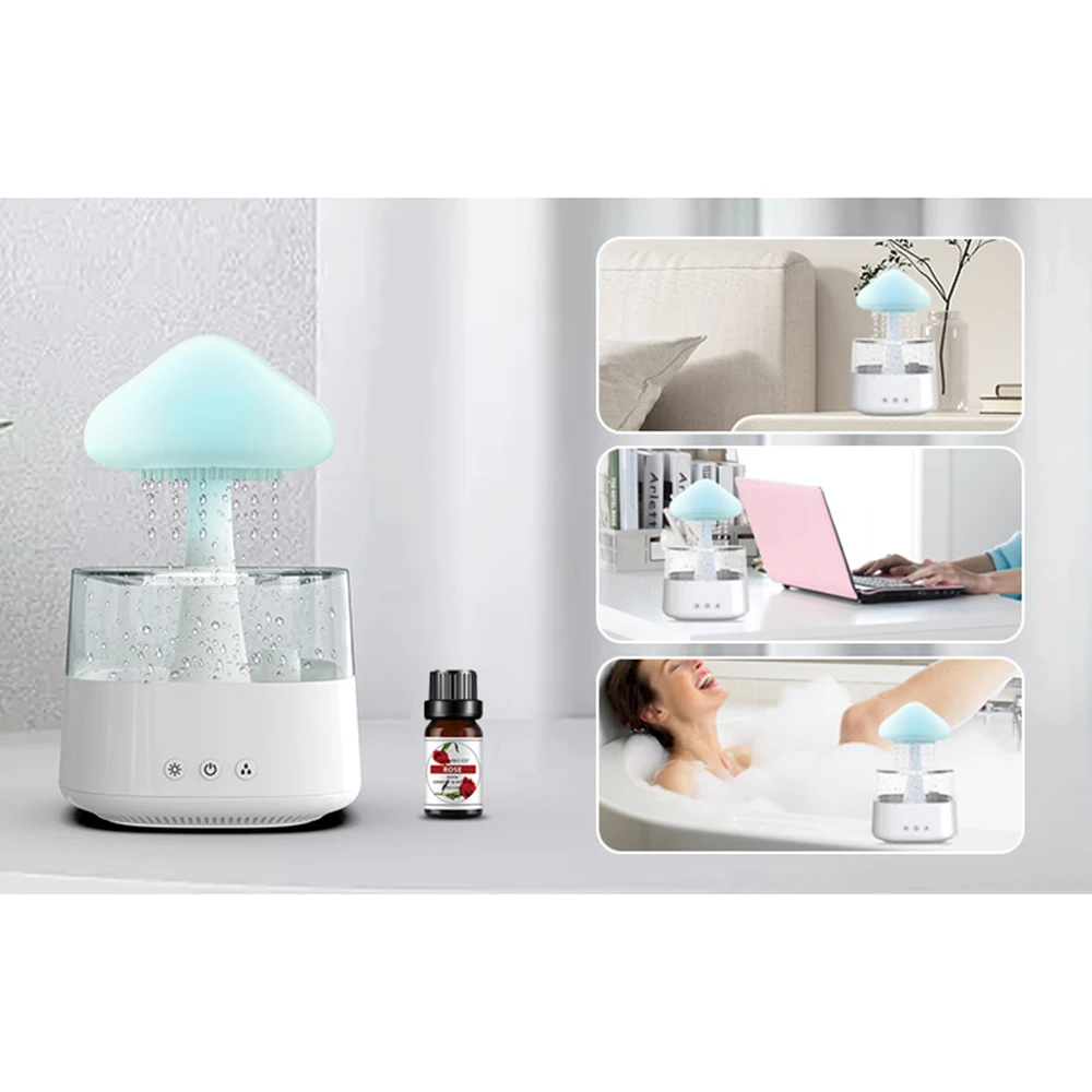 Rain Cloud Humidificateur goutte à goutte, contrôle par application,  diffuseur de nuage avec 5 huiles essentielles, 7 couleurs changeantes,  humidificateur de champignon pour dormir, relaxant, bruit de goutte, blanc  : : Santé