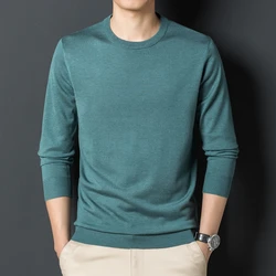 Top Grade Mens Silk Wool Clothing Autumn Solid Color Long Sleeve Knit Jumpers Male O-Neck Soft Silk Knitting Tee Shirts