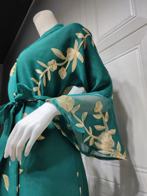 Embroidered Kaftan Muslim Party Dress Abaya Women Imitation Linen Dubai Arab Saudi Moroccan Caftan Evening Robe Jalabiya Ramadan 5