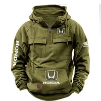 Sweat à capuche rétro Honda pour homme, automne et hiver, avec fermeture éclair, multi-poches, style streetwear, décontracté, sport et loisirs 4