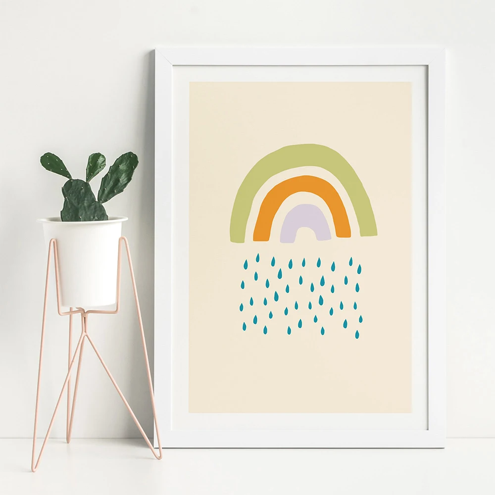 

Cartoon Rainbow Raining Wall Art Canvas Painting Nordic Warm Color Posters And Prints Nursery Wall Pictures Kids Room Home Decor