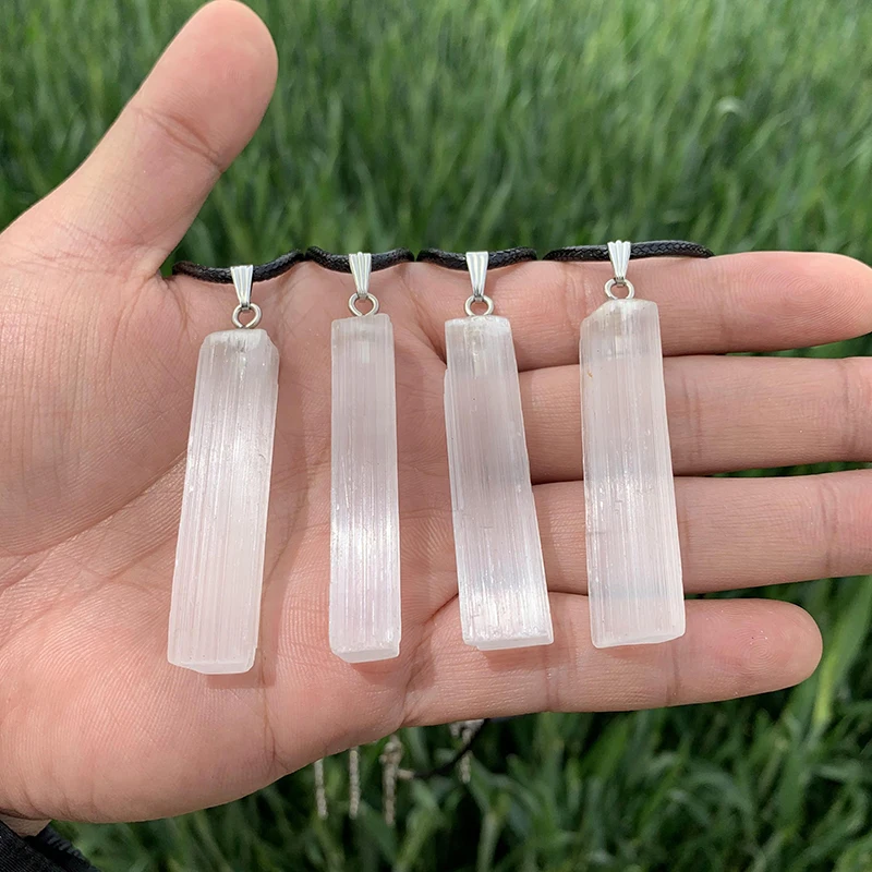 

1pc Natural White Selenite Gypsum Sticks Reiki Mineral Specimen Healing Crystal Wand DIY Jewelry Pendant