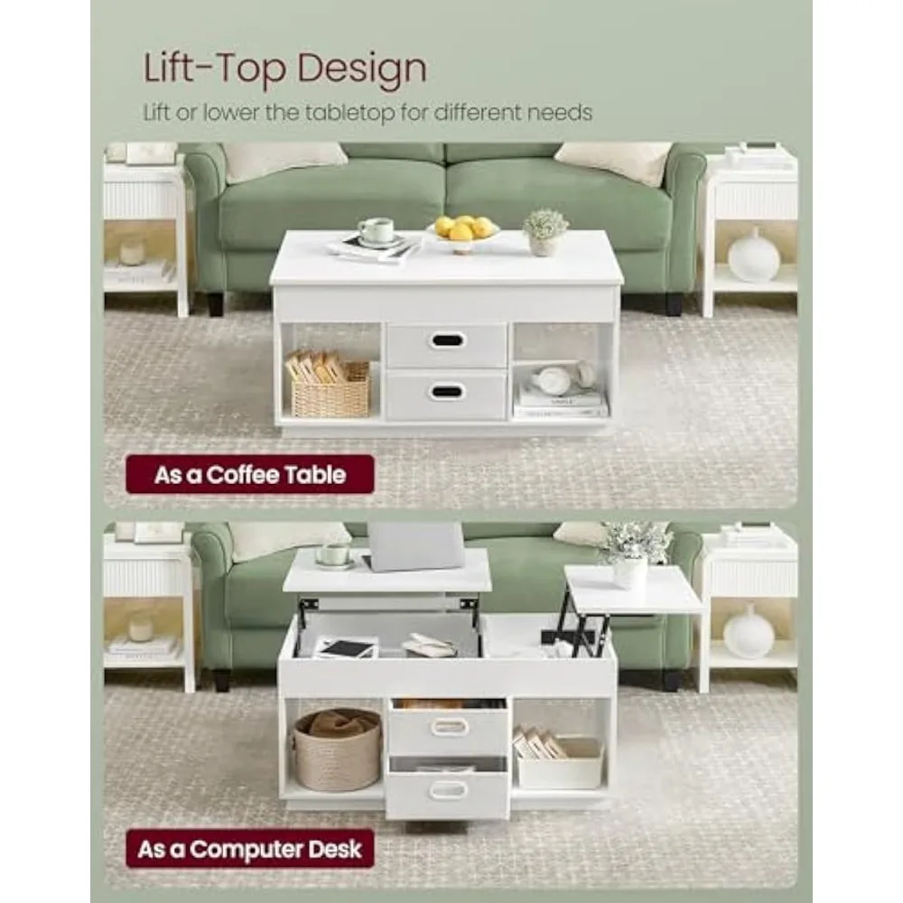 Lift Top Coffee Table with Drawers and Hidden Storage, Center Table for Tabletop Use