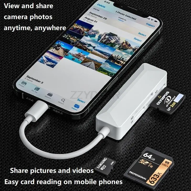 Lettore Di Schede 3-in-3 Per IPhone: Lightning + USB-C + USB A - Legge SD/TF/XD - Plug And Play Per IPad, Mac, PC, Android - 3