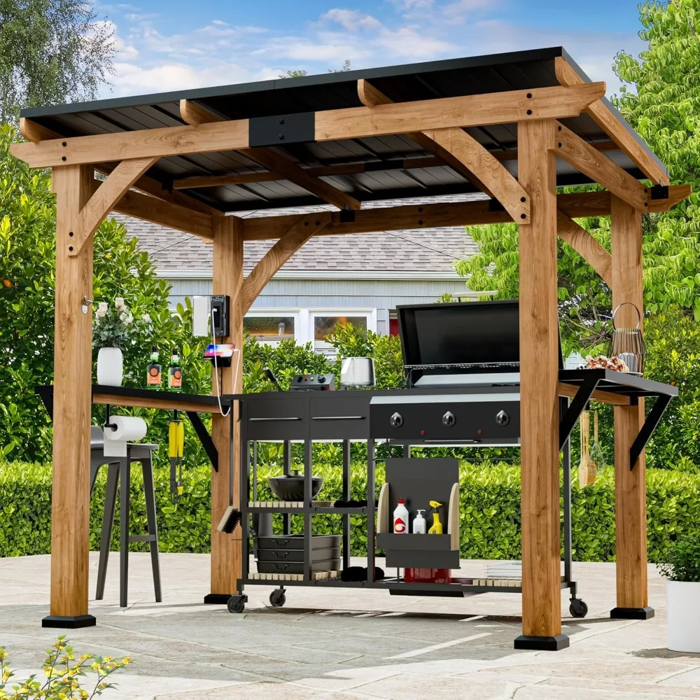 Modern shaded BBQ gazebo 6' X 8', cedar wood gazebo, terrace gazebo with galvanized steel roof