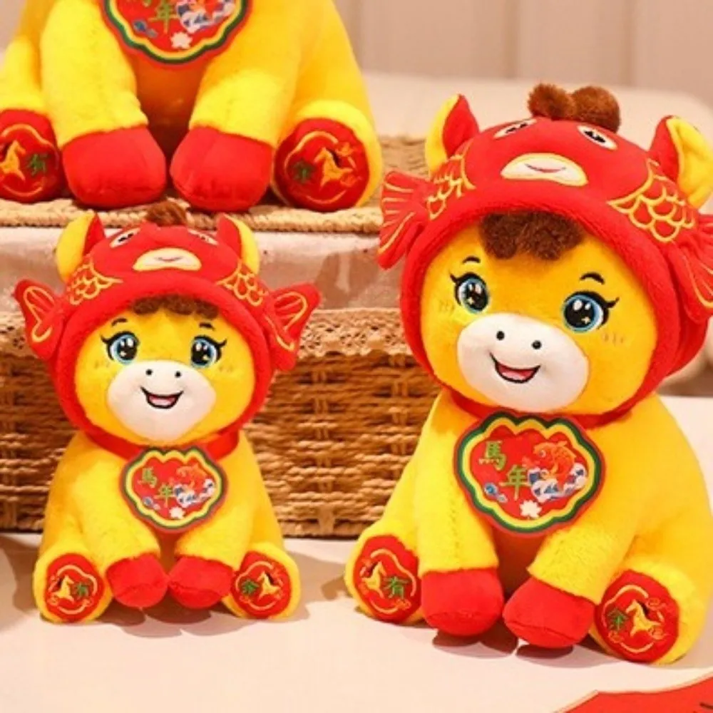 Cartoon Lucky Horse Plush Toy 2026 Year of Horse Soft Pony Stuffed Toys Auspicious Traditional Zodiac Pony Doll