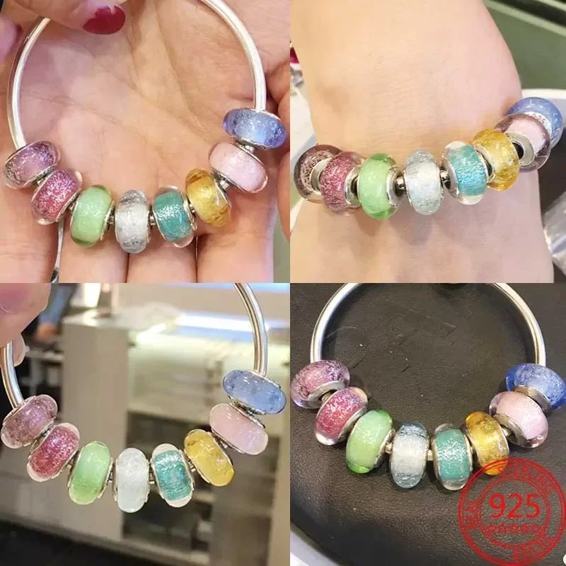 무라노 글라스 참 해마 해파리 하트 깃털 비즈 오리지널 팔찌 여성용 DIY 고급 주얼리 제작